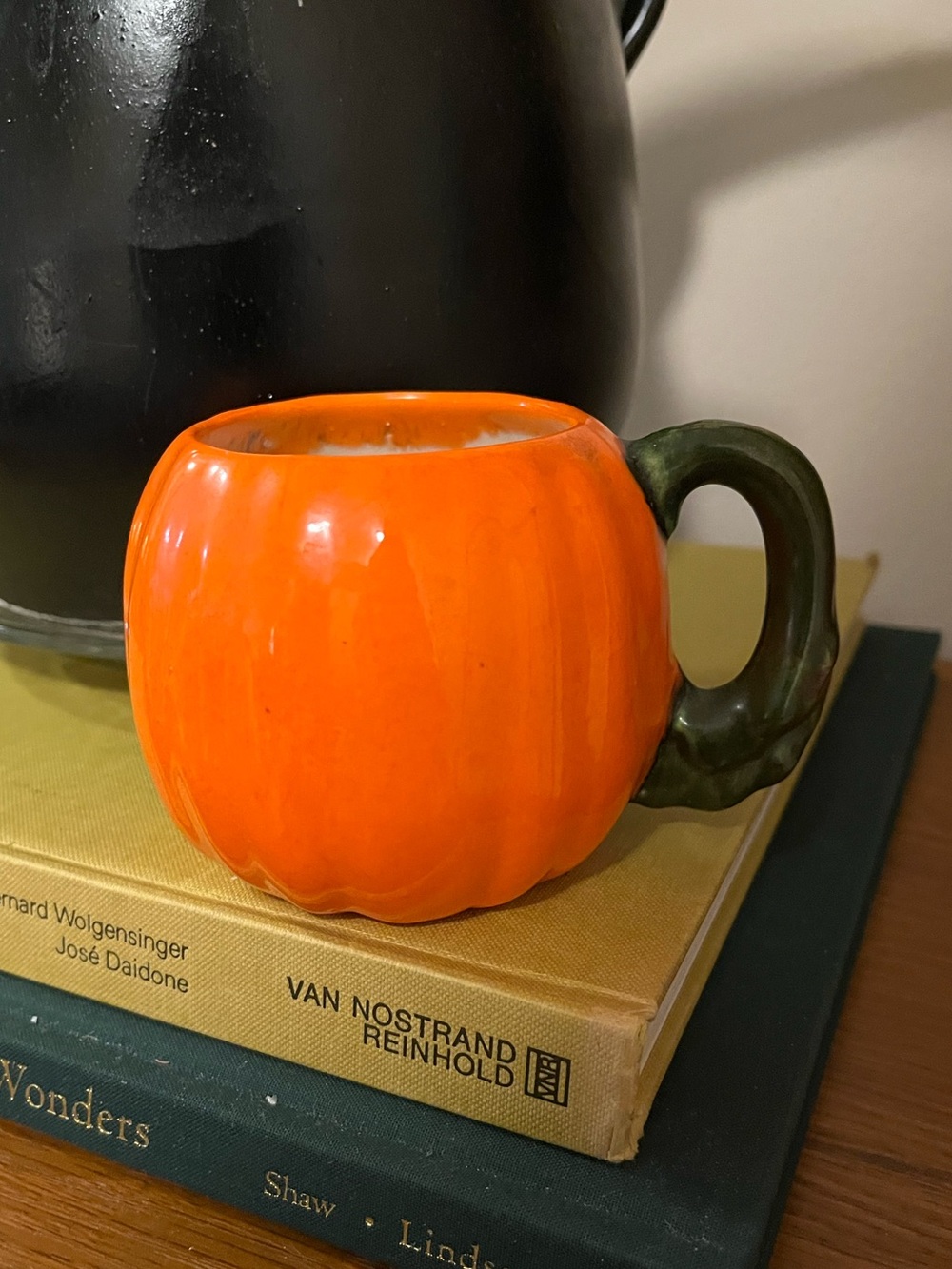 Orange Pumpkin Ceramic Mug with Green Handle